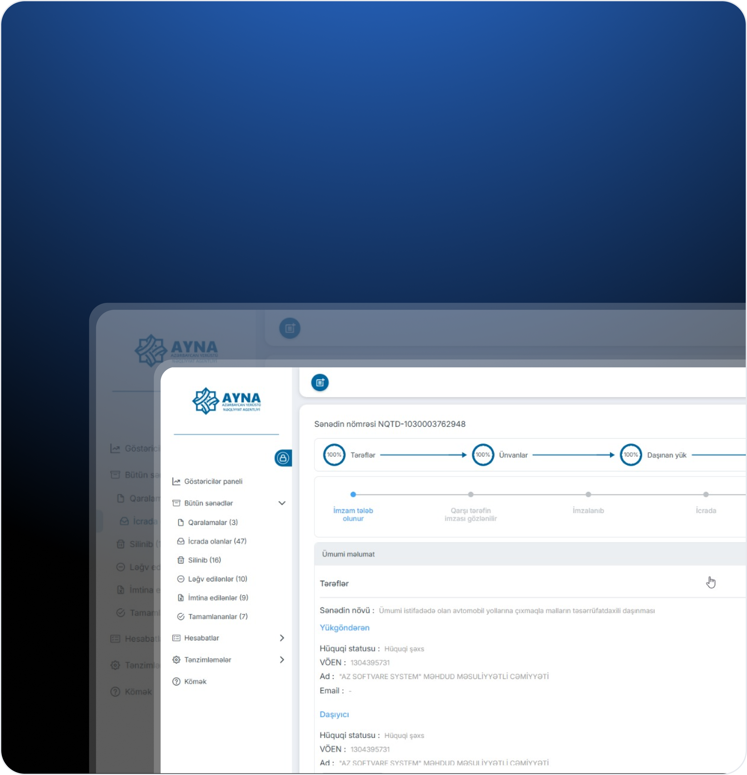 AYNA – Elektron Əmtəə-Nəqliyyat Qaiməsi altsistemi